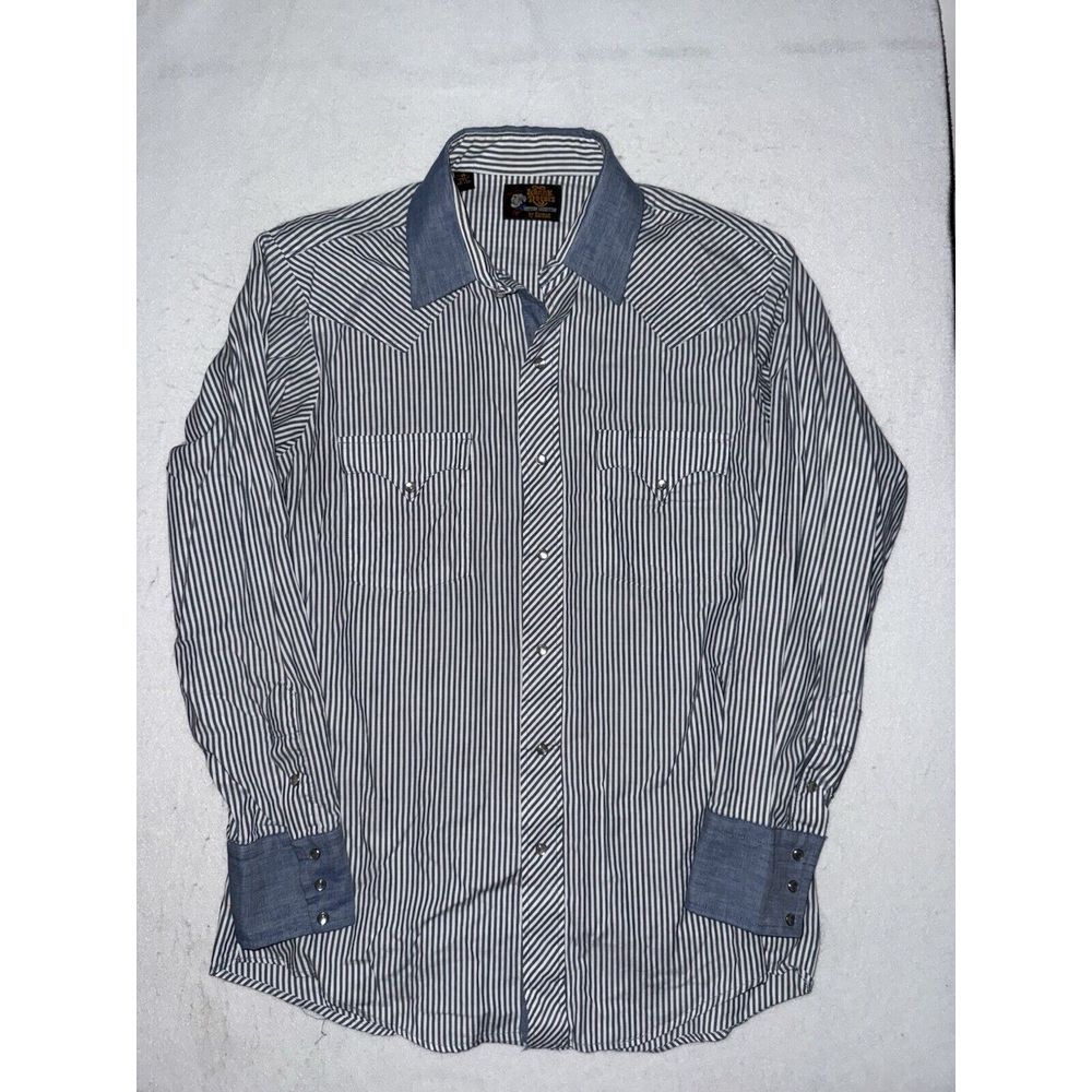 Vintage Kenny Rogers Mens Shirt 16 33 Blue Stripe Pearl Snap Western USA Karman‎